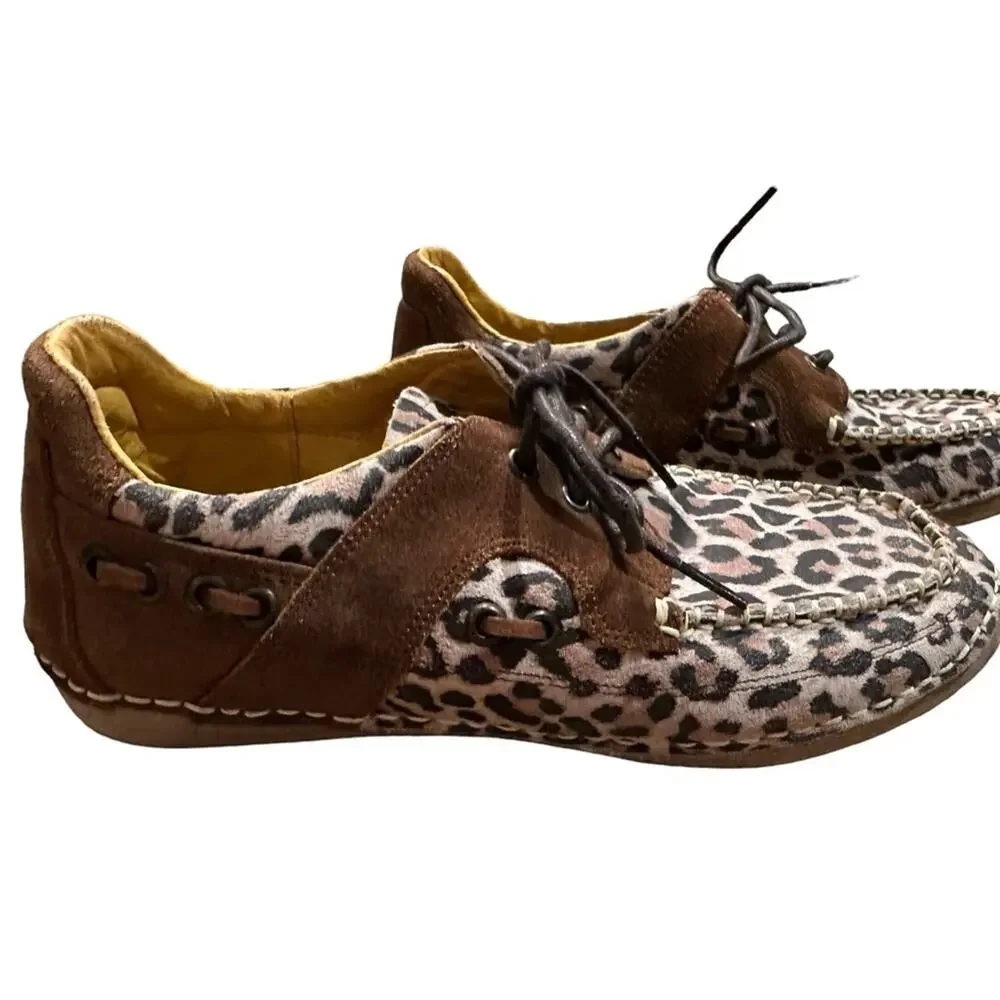 Cinch Women’s 7B Leopard and Brown Suede Lace Up Shoes Antibacterial Insole